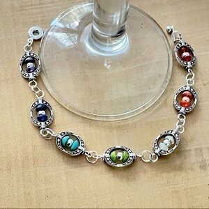 Chakra Bracelet Colorful Handmade Glass & Mixed Metal Boho Colorful Chunky